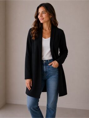 Kinross Cashmere Open Front Black Wool Silk Sweater Jacket Sz S